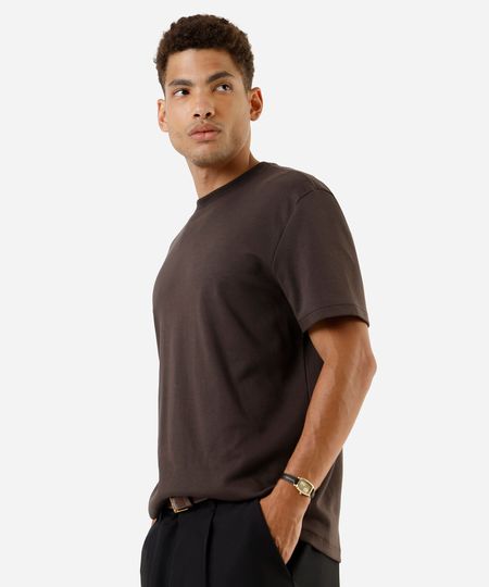 camiseta de algodão peruano bold manga curta marrom M