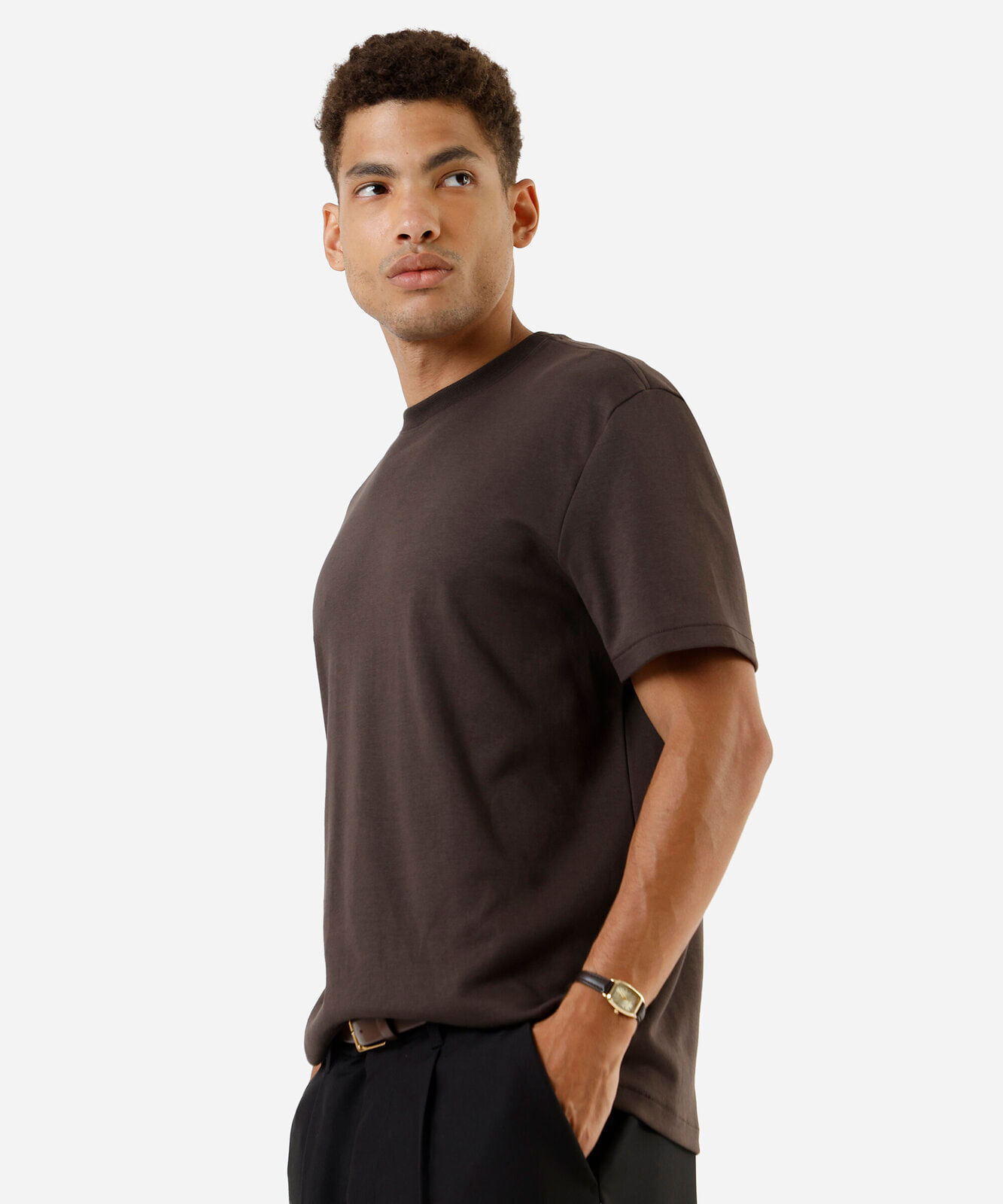camiseta de algodão peruano bold manga curta marrom
