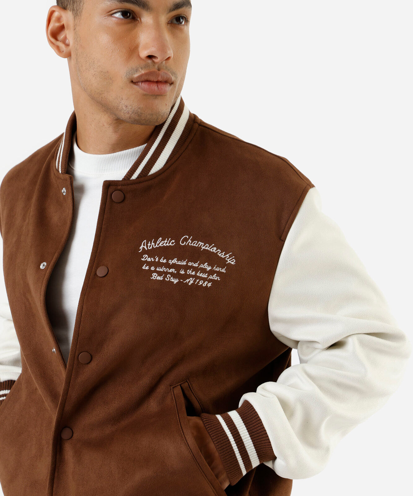 jaqueta bomber masculina de suede los angeles marrom