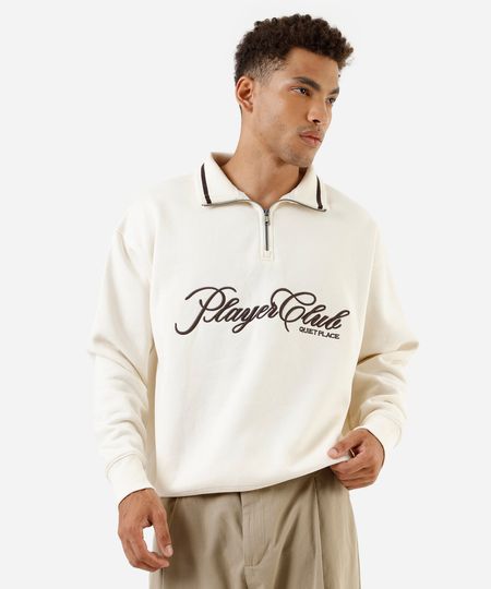 blusão masculino de moletom felpado com gola bordado off white GG