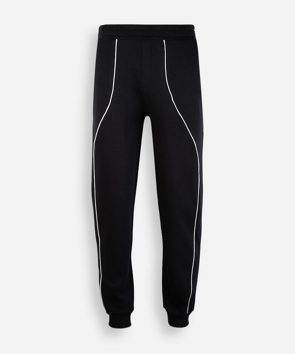 calça jogger juvenil de moletom com nervuras preta