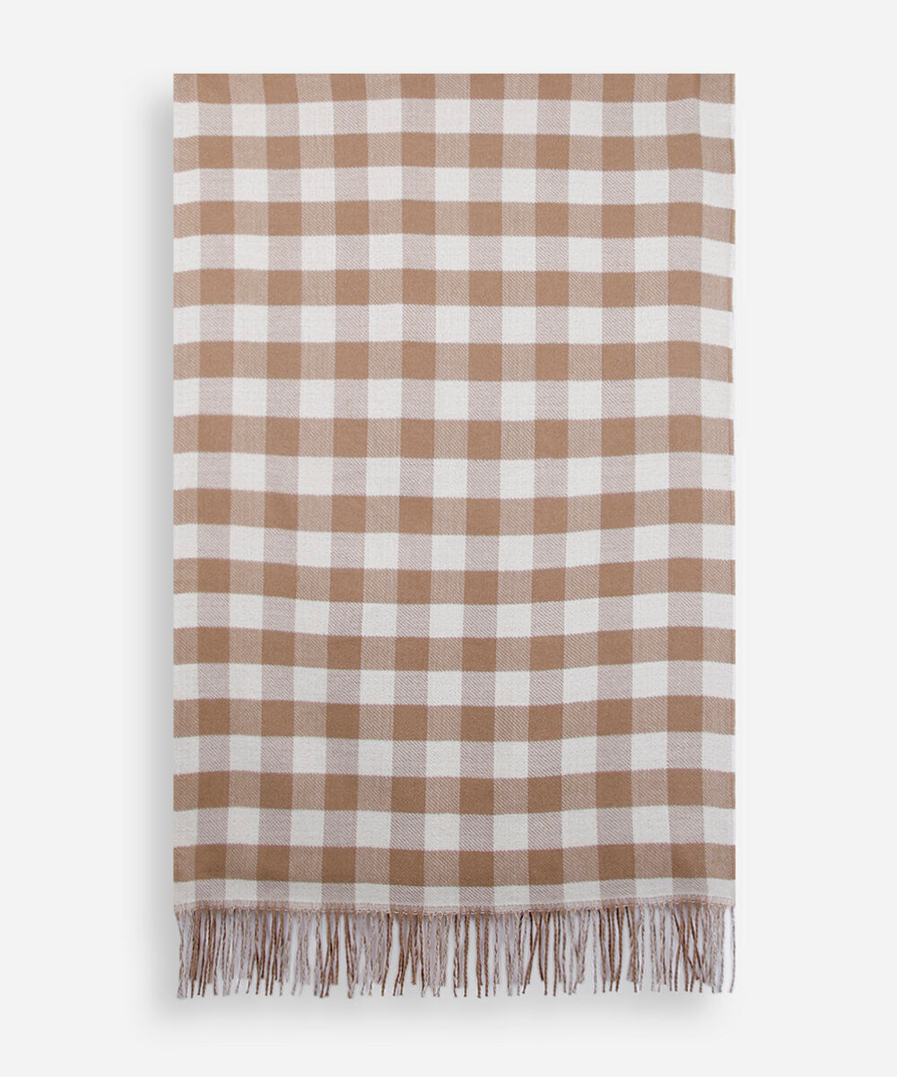 cachecol feminino xadrez bege