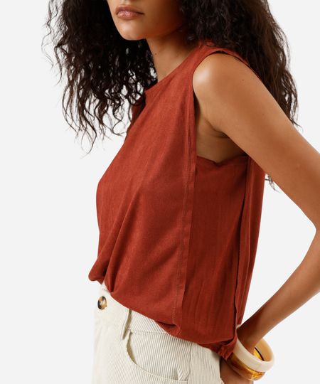 regata feminina de suede decote redondo marrom PP regata feminina de suede decote redondo marrom PP