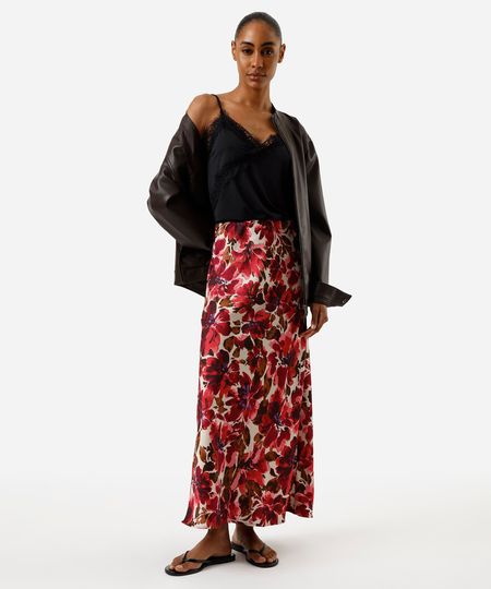 saia midi feminina floral acetinada rosa 42 saia midi feminina floral acetinada rosa 42