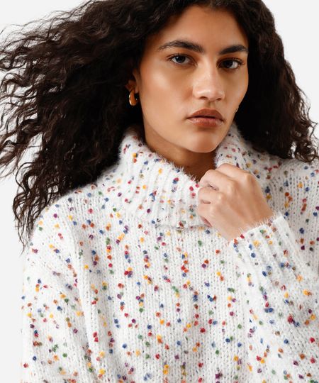 suéter feminino de tricot gola alta texturizado off white M