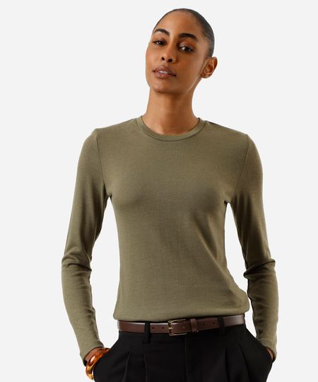 suéter básico de tricô decote redondo verde PP suéter básico de tricô decote redondo verde PP