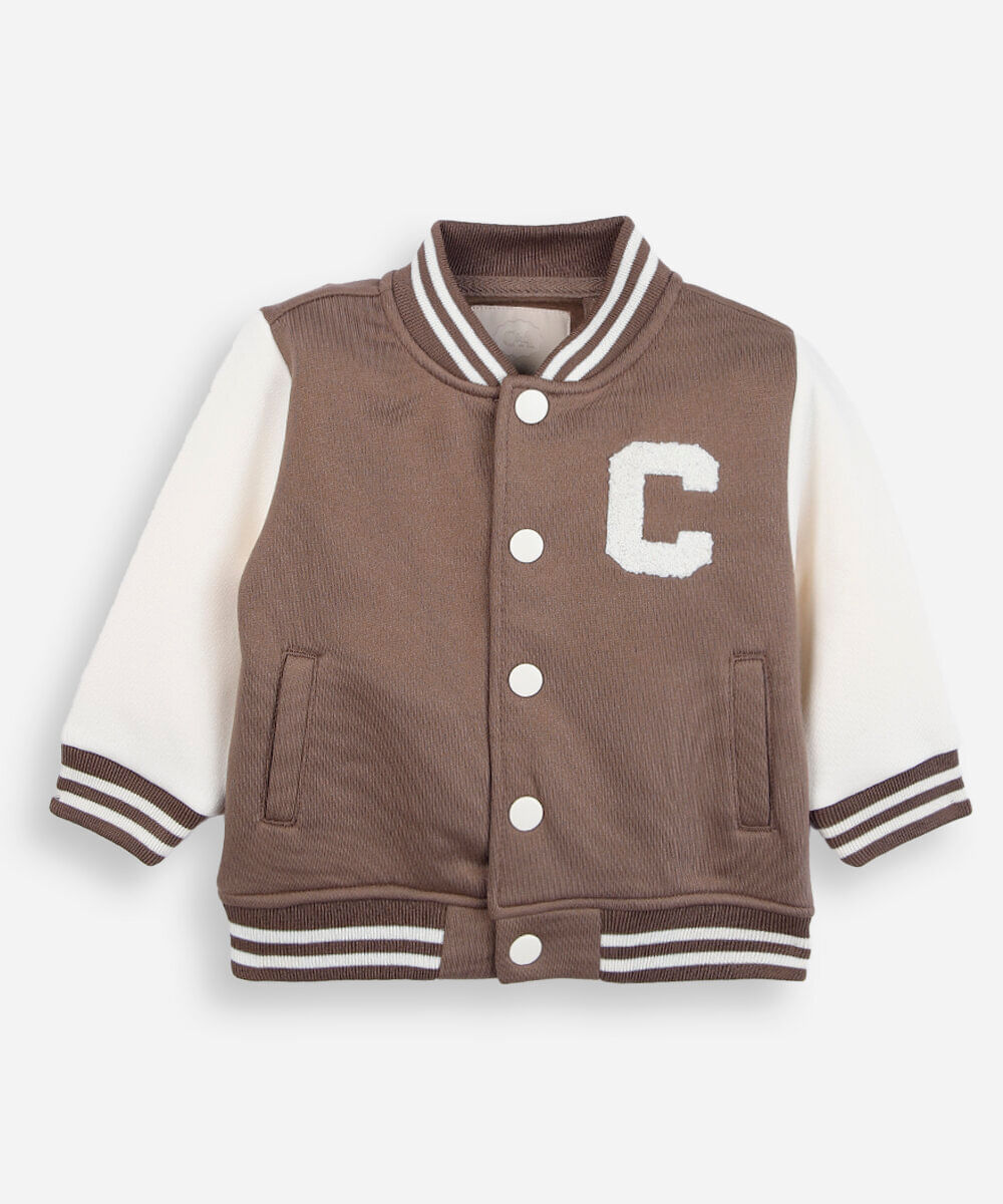 jaqueta bomber infantil de moletom college bege
