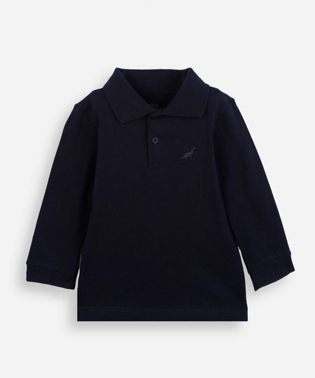 polo infantil de algodão manga longa azul 1