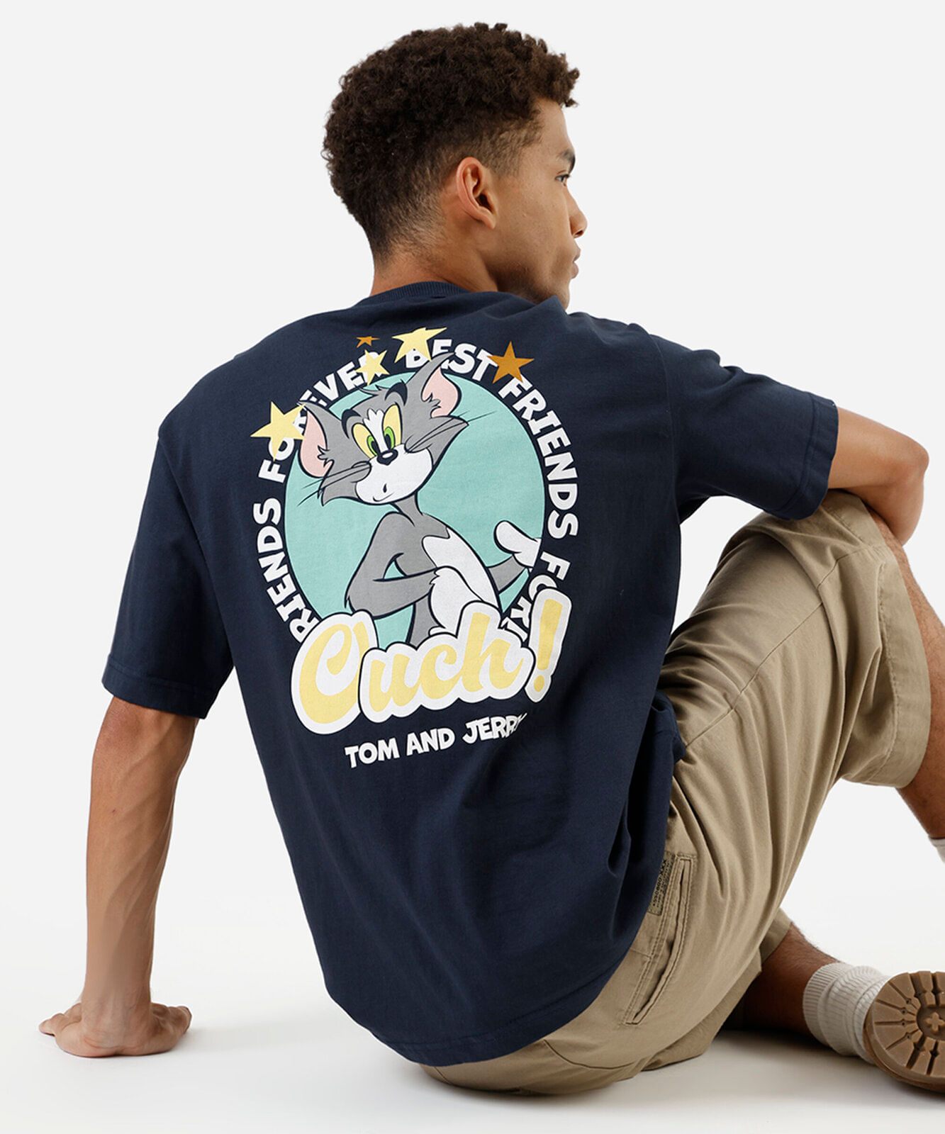 camiseta masculina de algodão tom e jerry azul