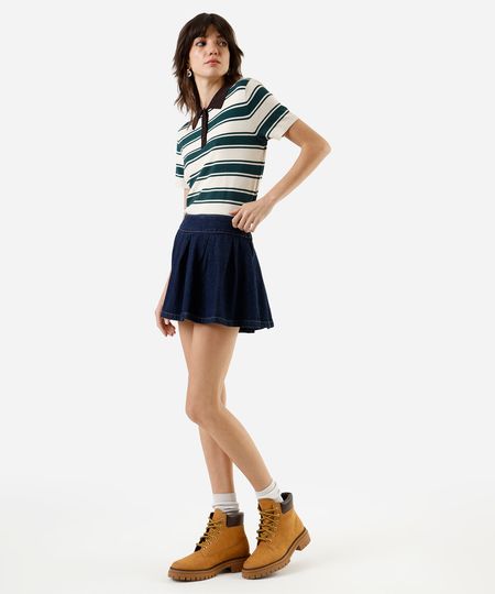 minissaia feminina jeans com pregas cintura baixa azul 32 minissaia feminina jeans com pregas cintura baixa azul 32