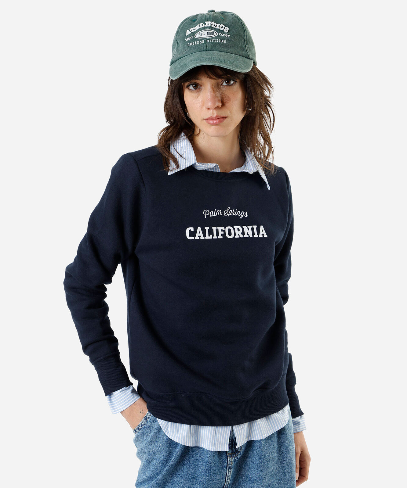 blusão feminino de moletom palm springs califórnia azul