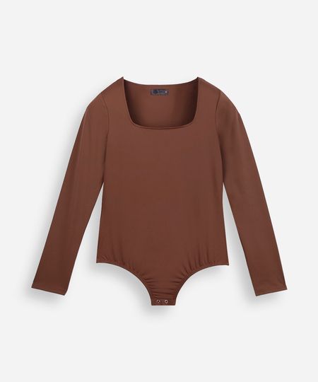 body juvenil manga longa decote quadrado marrom 10