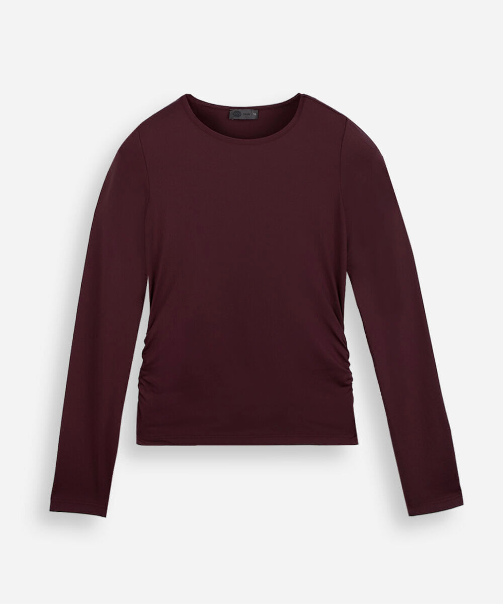 blusa juvenil de poliamida com franzido vinho
