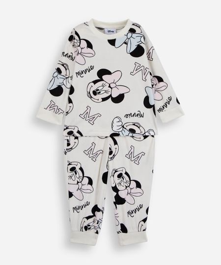 pijama longo infantil de fleece minnie off white 3 pijama longo infantil de fleece minnie off white 3