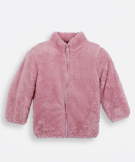 jaqueta infantil de pelúcia rosa 1