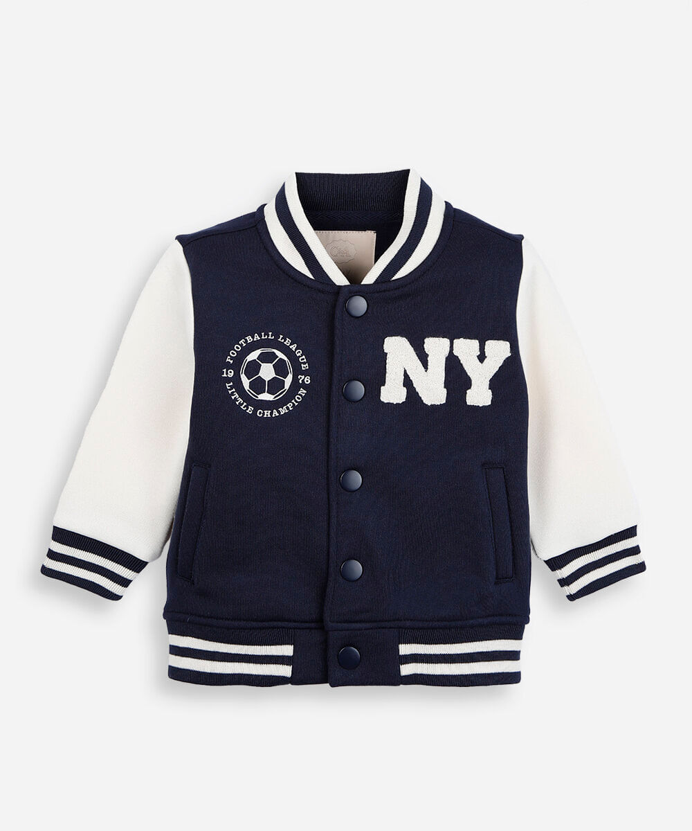 jaqueta bomber infantil de moletom bicolor azul