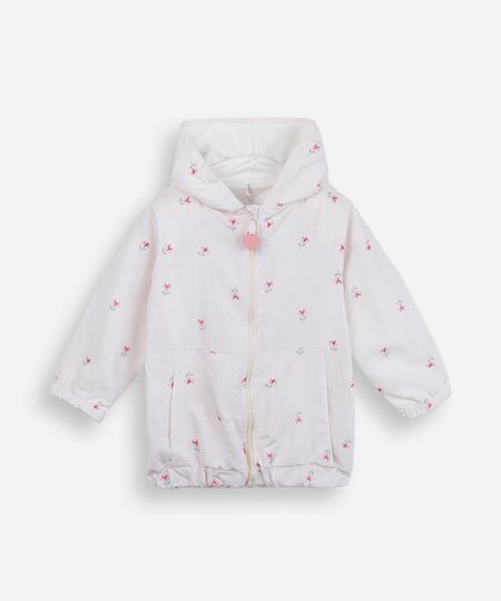jaqueta infantil com capuz floral off white 6 jaqueta infantil com capuz floral off white 6