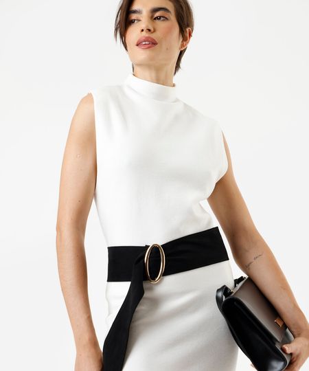 regata feminina de tricot gola alta off white GG regata feminina de tricot gola alta off white GG