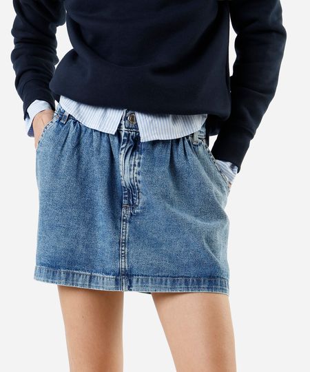 minissaia feminina jeans cintura alta franzida azul 34 minissaia feminina jeans cintura alta franzida azul 34