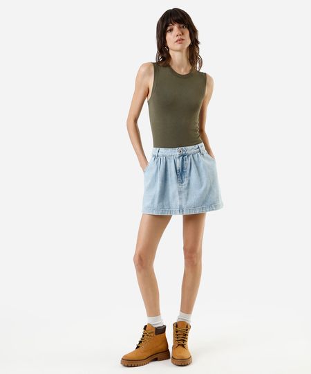 minissaia feminina jeans cintura alta franzida azul 38 minissaia feminina jeans cintura alta franzida azul 38