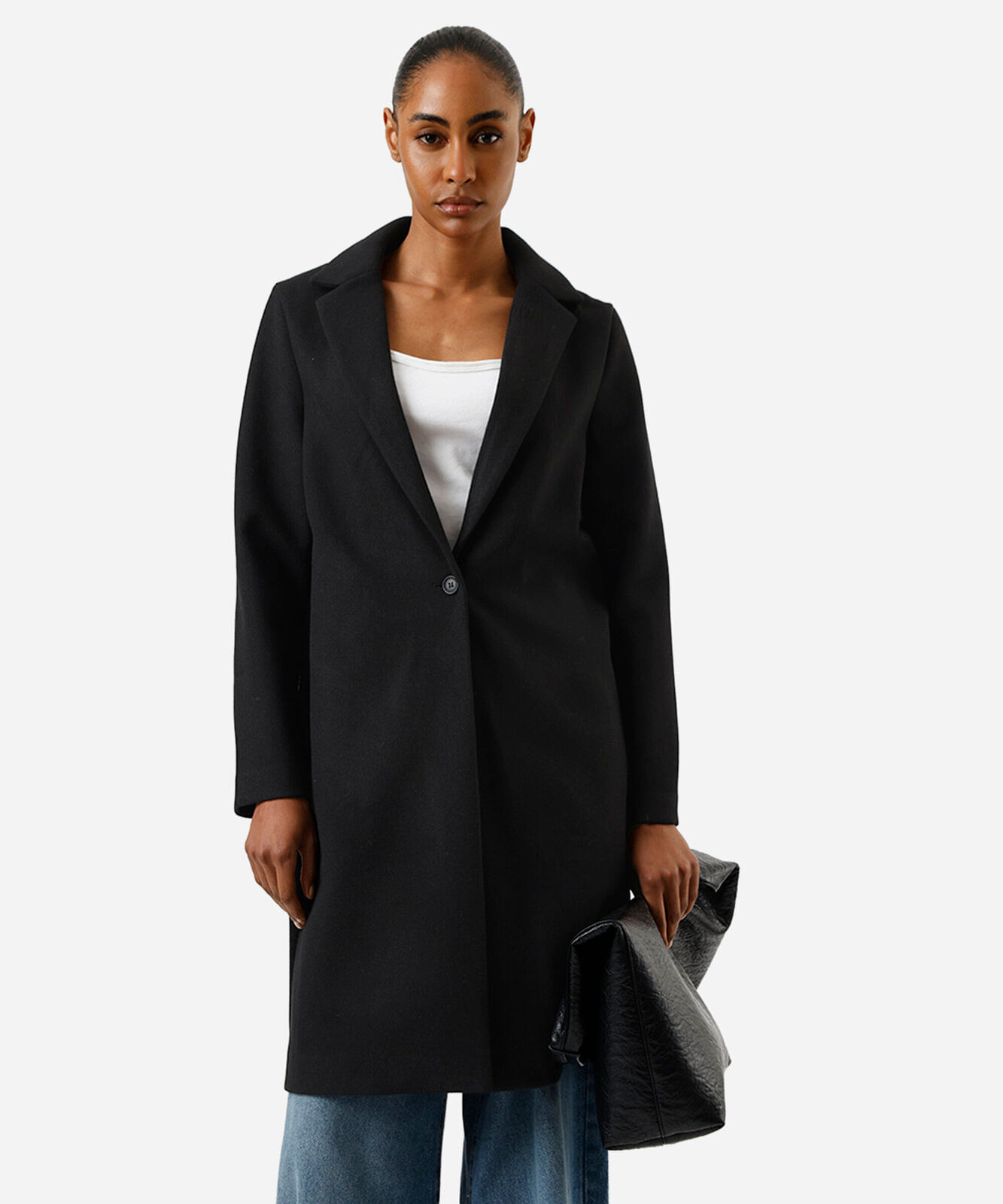 casaco longo feminino texturizado preto