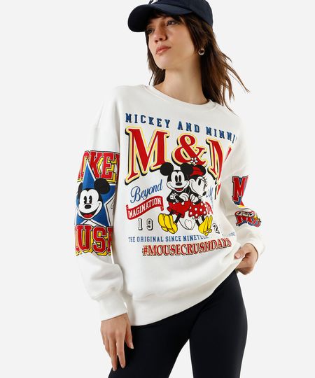 blusão feminino de moletom mickey e minnie off white M blusão feminino de moletom mickey e minnie off white M