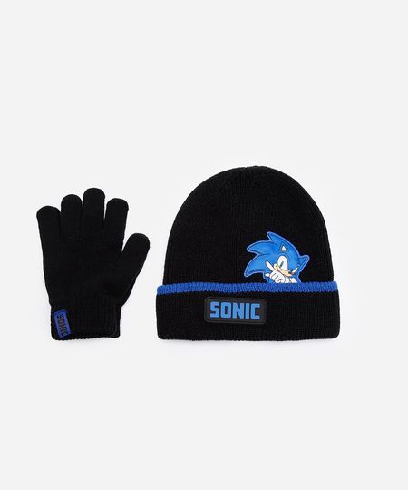 kit infantil de gorro e luvas de tricot sonic preto UNICO kit infantil de gorro e luvas de tricot sonic preto UNICO