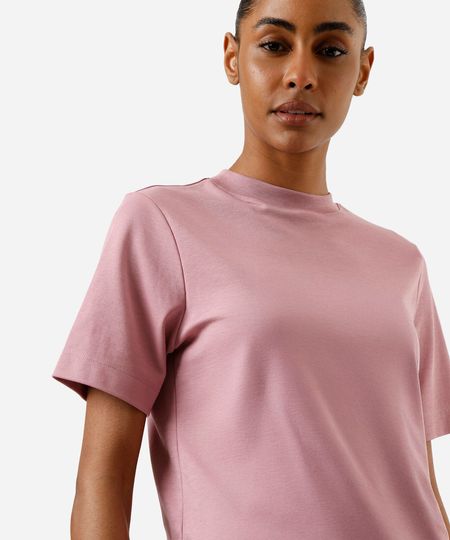 camiseta básica feminina de algodão peruano bege M camiseta básica feminina de algodão peruano bege M