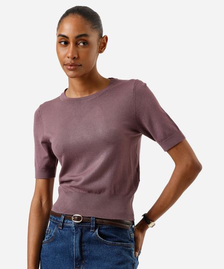 blusa cropped feminina de tricot manga curta rosa P blusa cropped feminina de tricot manga curta rosa P