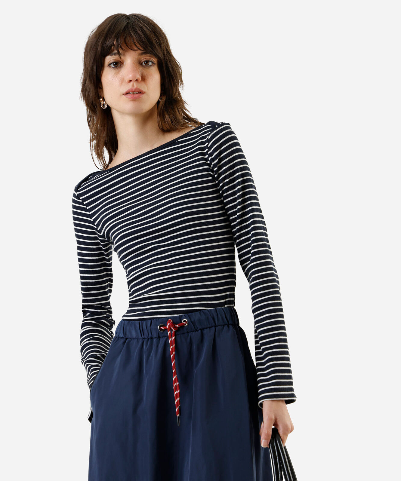 blusa feminina com algodão manga longa listrada azul