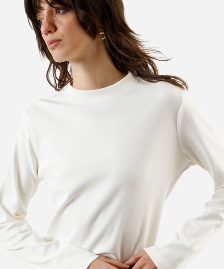 blusa feminina algodão peruano manga longa lisa off white P