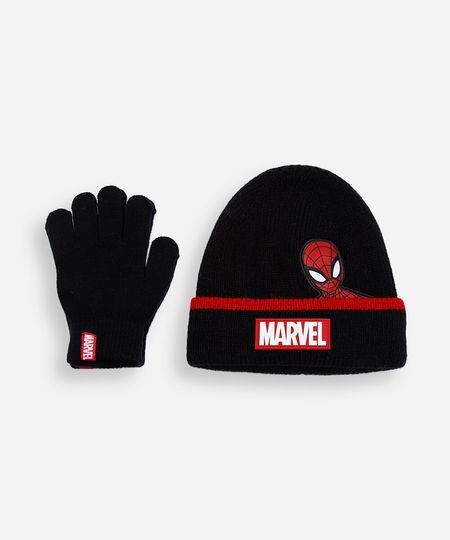 kit infantil de gorro e luvas de tricot homem aranha preto UNICO kit infantil de gorro e luvas de tricot homem aranha preto UNICO