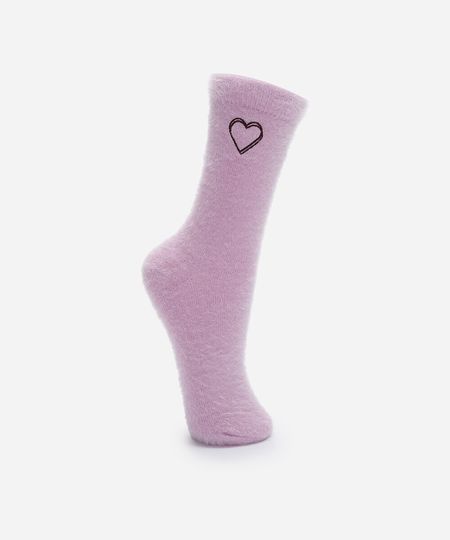 meia feminina cano alto estampada lilás 34-39 meia feminina cano alto estampada lilás 34-39