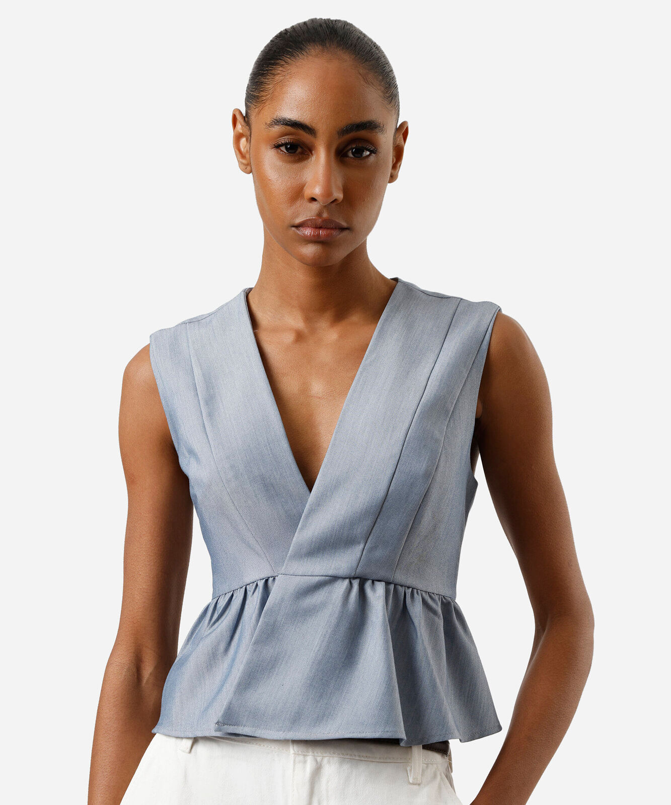 blusa peplum feminina decote v azul