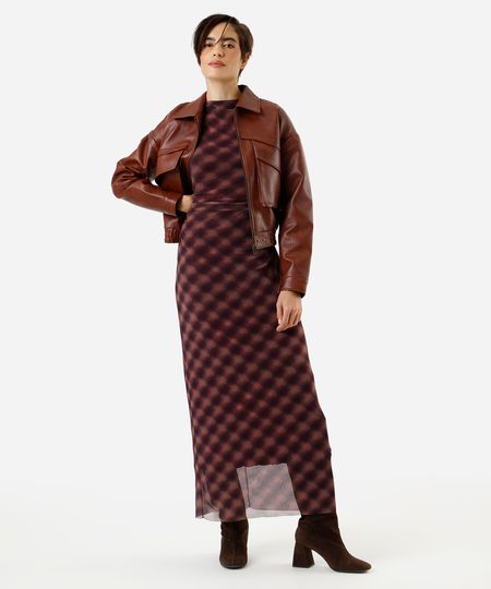 vestido midi feminino de tule franzido xadrez roxo G vestido midi feminino de tule franzido xadrez roxo G