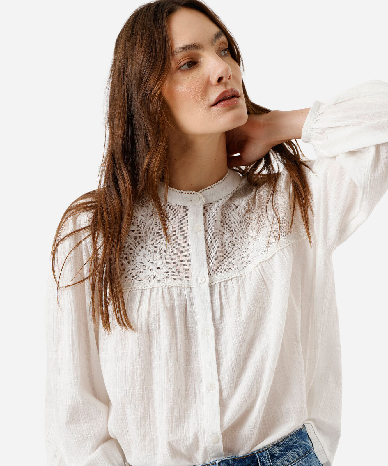 blusa feminina de viscose com renda off white