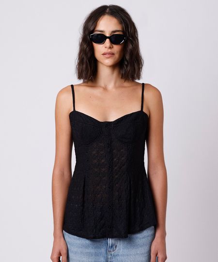 blusa peplum feminina de renda alça fina mindset preta M blusa peplum feminina de renda alça fina mindset preta M