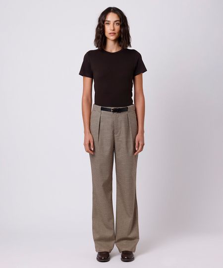 calça de alfaiataria feminina com pregas e cinto xadrez mindset colorida 40