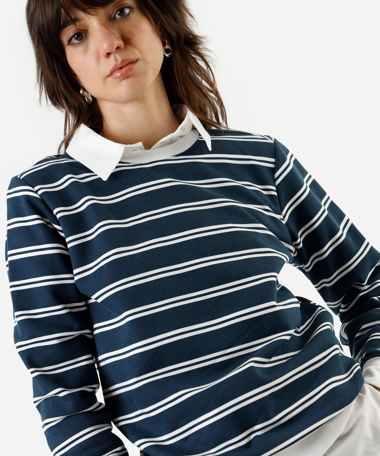 blusão feminino de moletom listrada off white