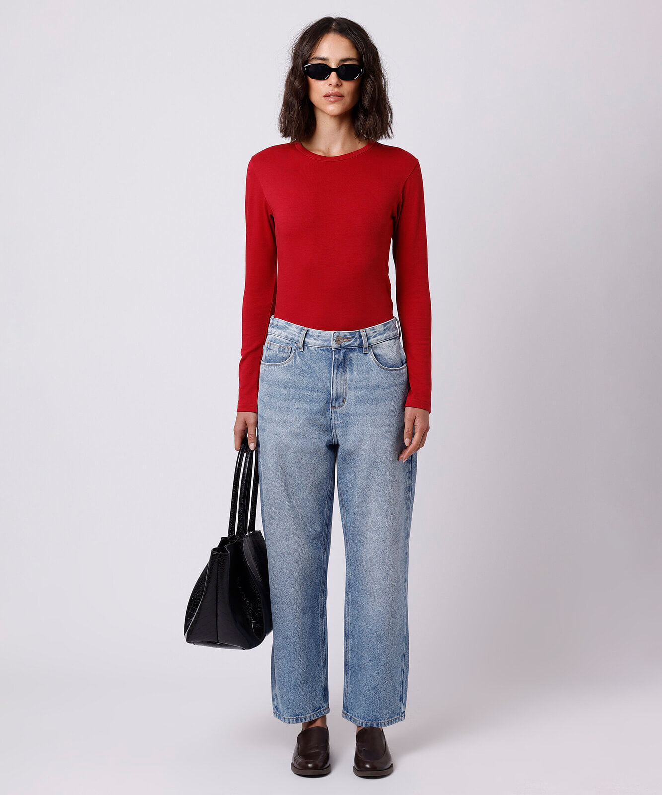 calça reta petit feminina jeans mindset azul
