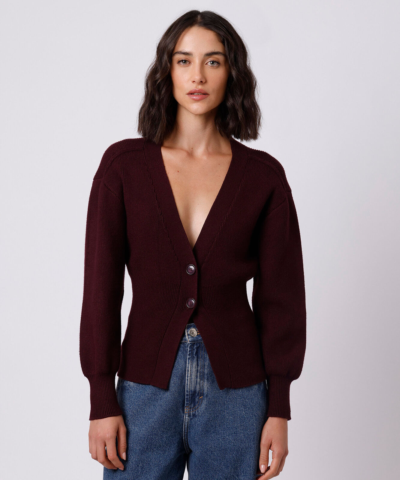 cardigan acinturado feminino de tricot mindset vinho