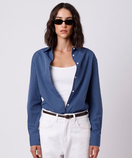 camisa oversized feminina de algodão manga longa xadrez mindset azul PP camisa oversized feminina de algodão manga longa xadrez mindset azul PP