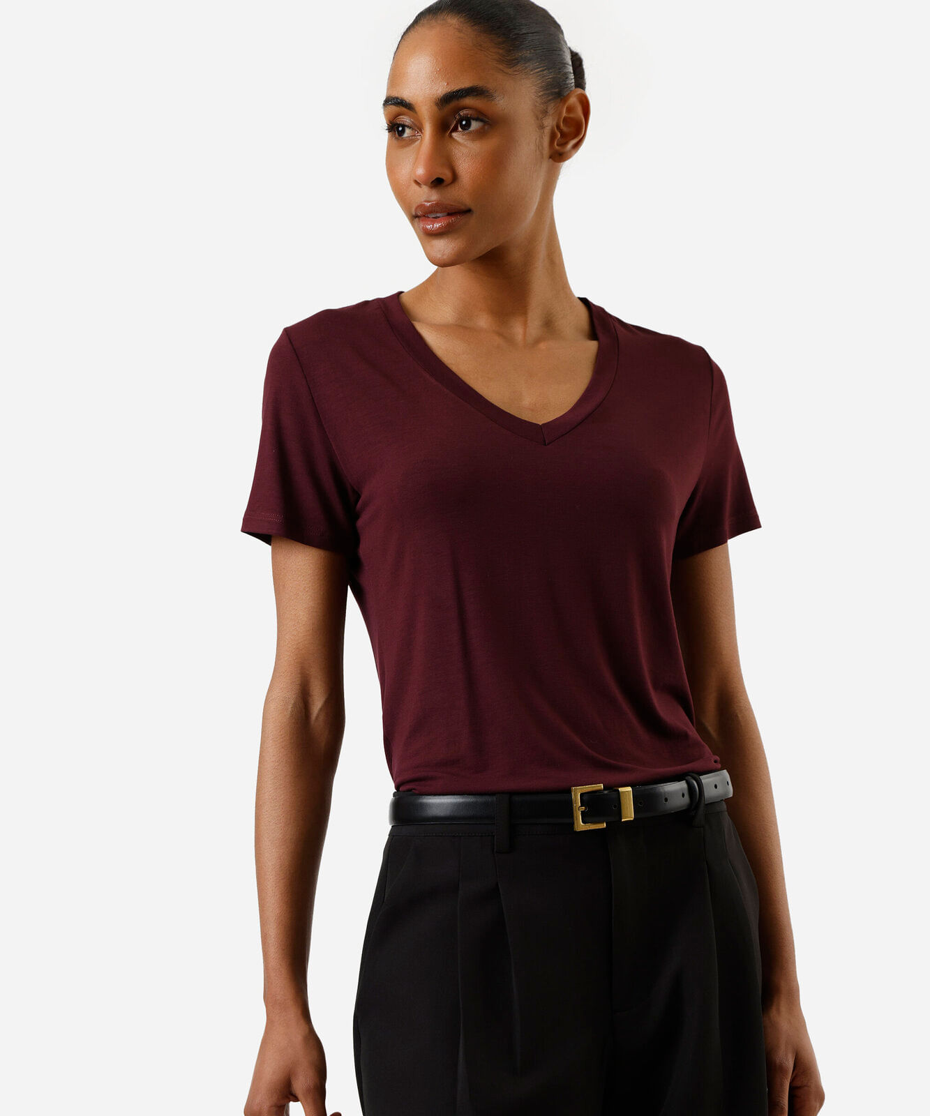blusa feminina gola v lisa vinho