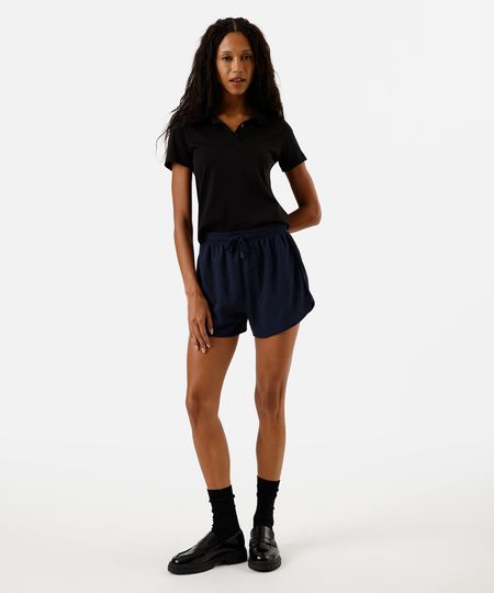 short básico feminino texturizado cós elástico azul M short básico feminino texturizado cós elástico azul M