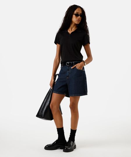 short mom feminino jeans cintura média azul 42