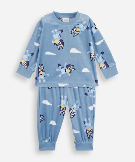 pijama longo infantil de fleece bluey azul 3 pijama longo infantil de fleece bluey azul 3