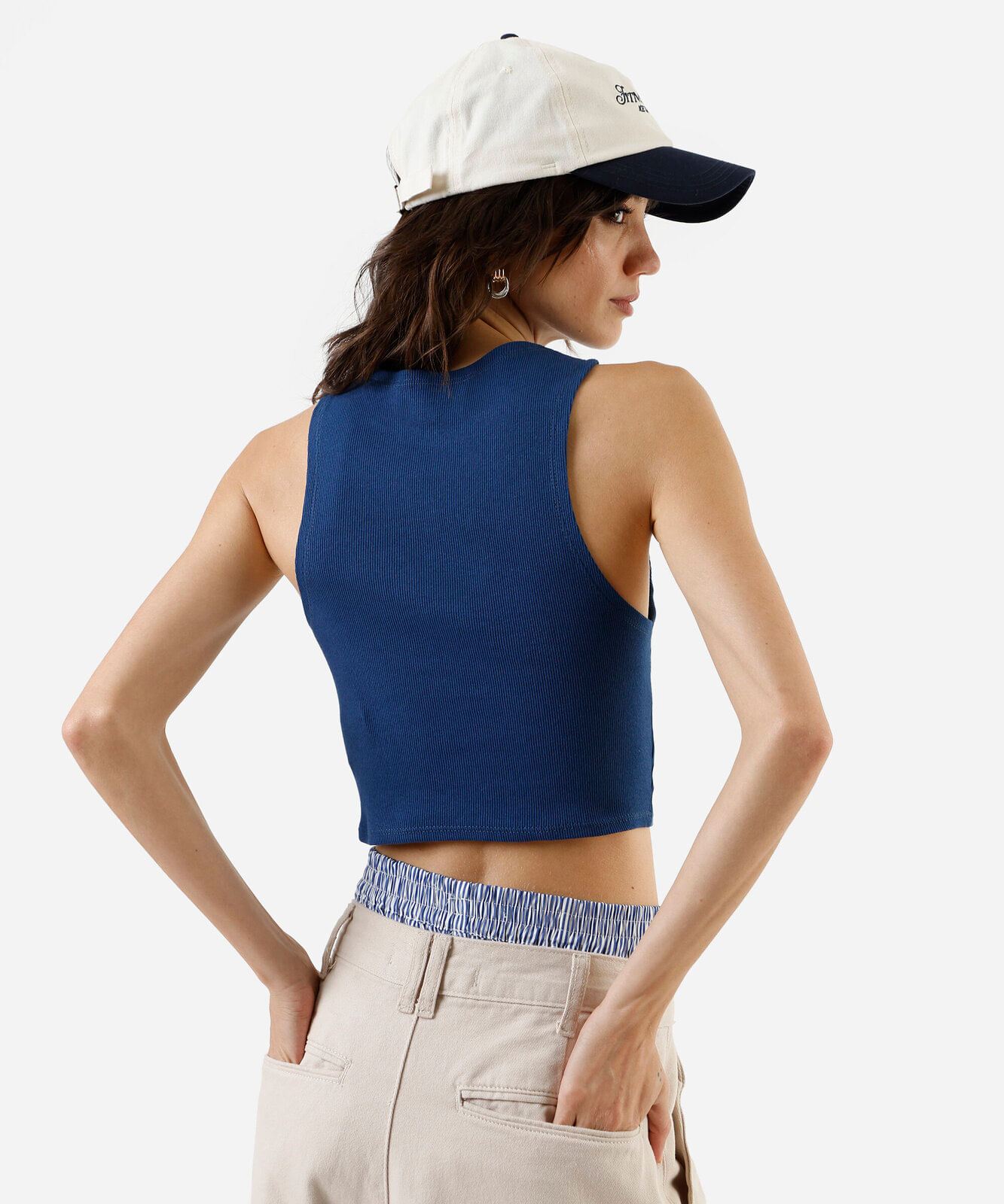 cropped básico feminino de algodão canelado azul