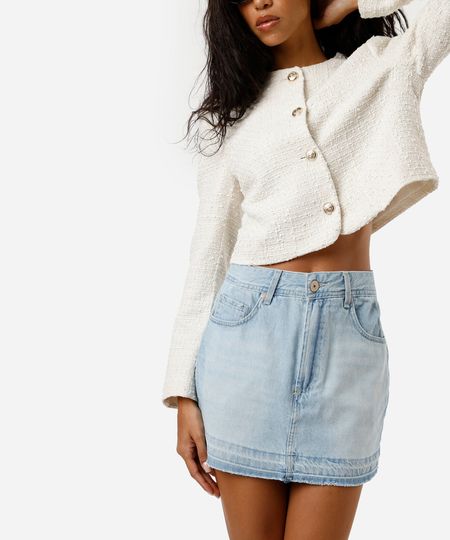 minissaia feminina jeans com barra a fio cintura média azul 36 minissaia feminina jeans com barra a fio cintura média azul 36