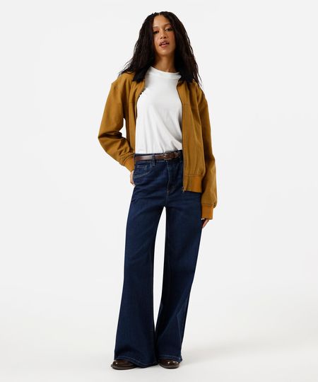 calça wide leg feminina cintura alta azul 36