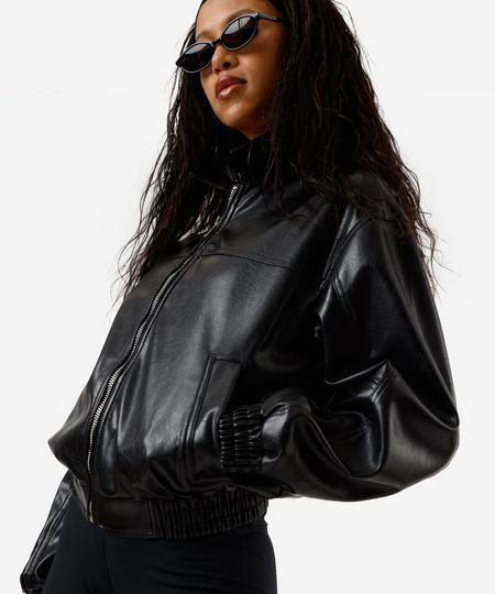 jaqueta bomber feminina de poliuretano preta P